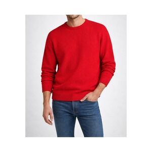Sandro Paris Mens E23BOUCLE Rouge Red Textured Boucle Crewneck Sweater Large NEW
